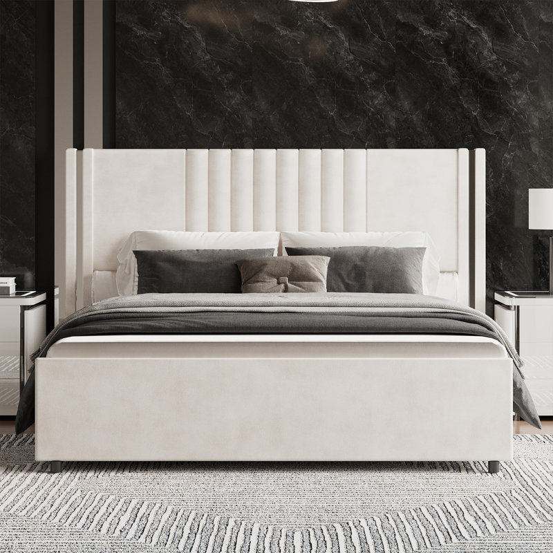 Lit plateforme tapissier Velvet, Blanc, Grand lit