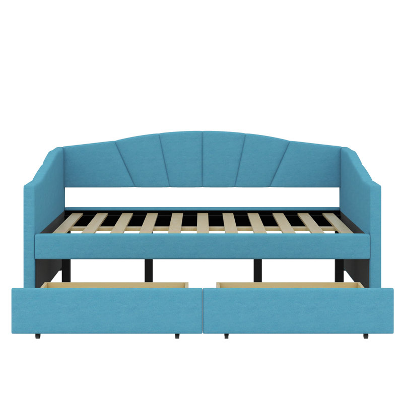 Upholstered Twin Size Daybed With Two Drawers, Blue