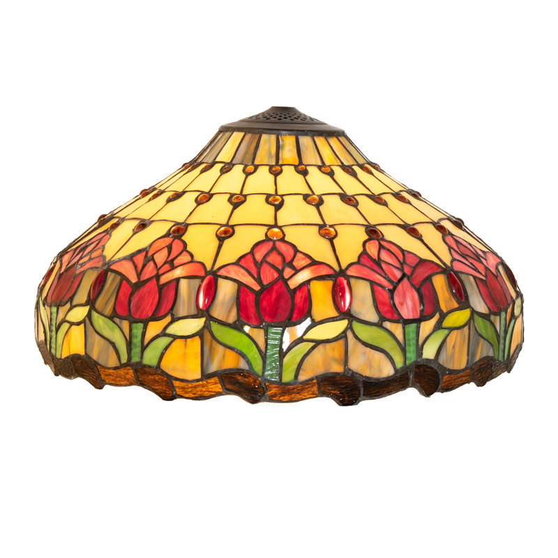 Abat-jour bol en verre (araignée) H 9 po x l 18 po Colonial Tulip en rouge / vert / jaune