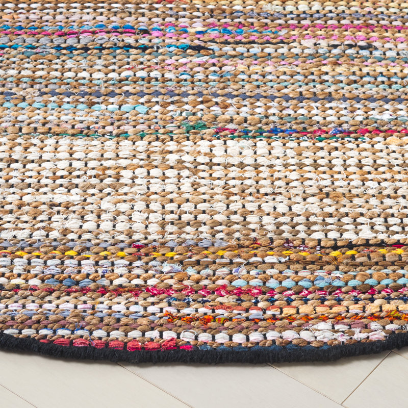 Cape Cod 153 Hand Woven Denim/Jute/Cotton Rug in Pink/Beige, Round 6'