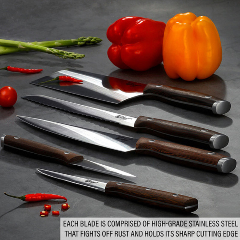 Deco Chef 16-Piece Stainless Steel Knife Set with Wood Handles