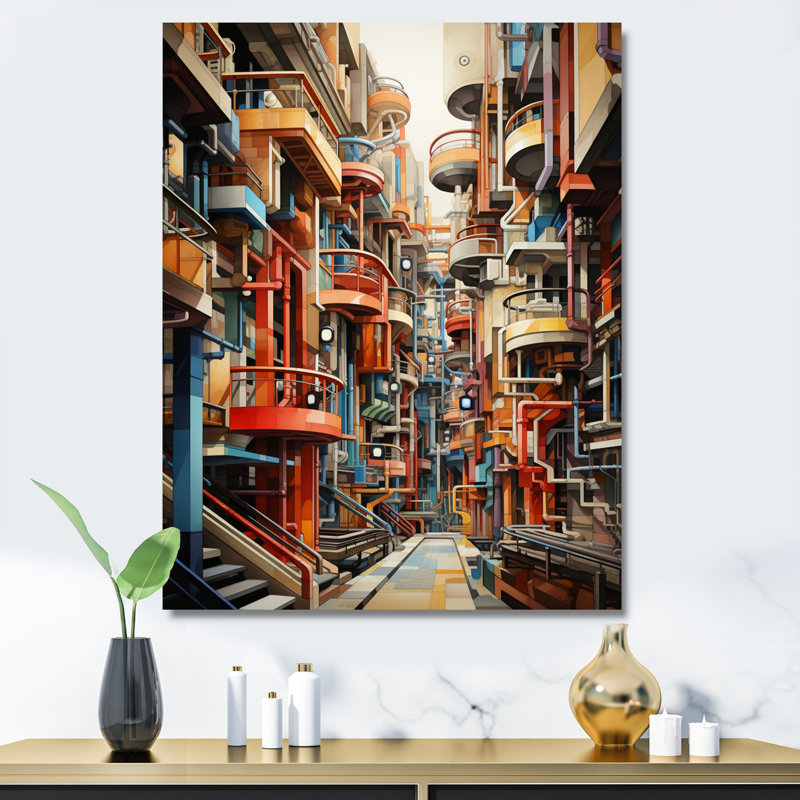 Constructivisme industriel, utopie imaginaire sur toile, H 40 po x l 30 po x P 1,5 po