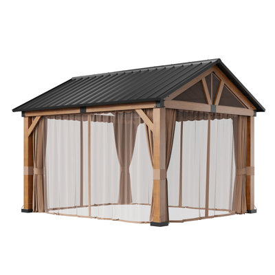 Pavillon de jardin en acier galvanisé avec rideaux et crochet de plafond