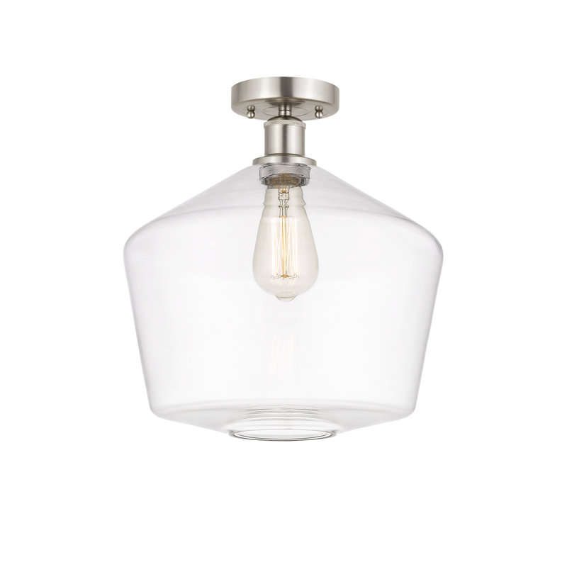 Plafonnier semi-encastré en verre Amylea, Transparent, Nickel satiné brossé