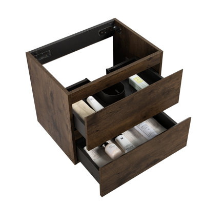 Armoire murale sans lavabo - 24 W-105, couleur noyer, 2 tiroirs, préassemblée, fermeture silencieuse, couleur charme élégant, apparence sophistiquée