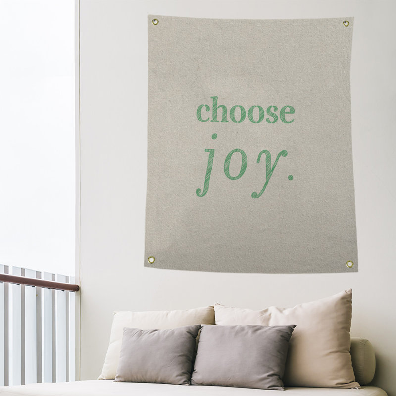 Tapisserie de polyester, choisir la joie citation, H 36 po x l 26 po, Blanc / Vert
