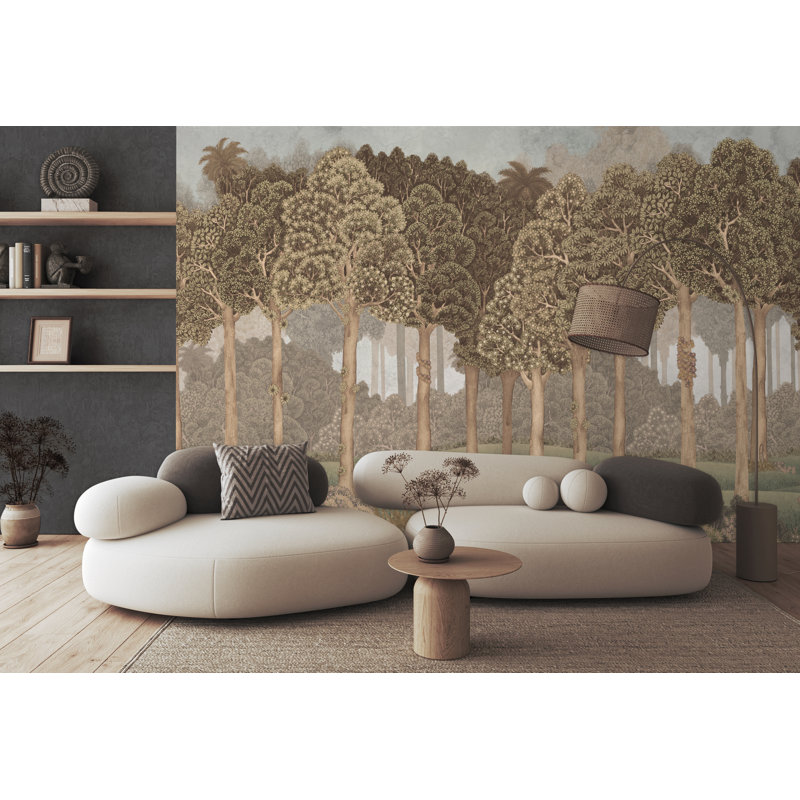 Papier peint Serene Greenery And Blooming Trees, Brun, L 110,04 po x l 204 po