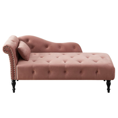 Méridienne en velours doux avec boutons décoratifs, pieds en bois massif, garniture cloutée et coussin - Confort et style combinés avec un capitonnage à boutons, créez un salon, une chambre à coucher