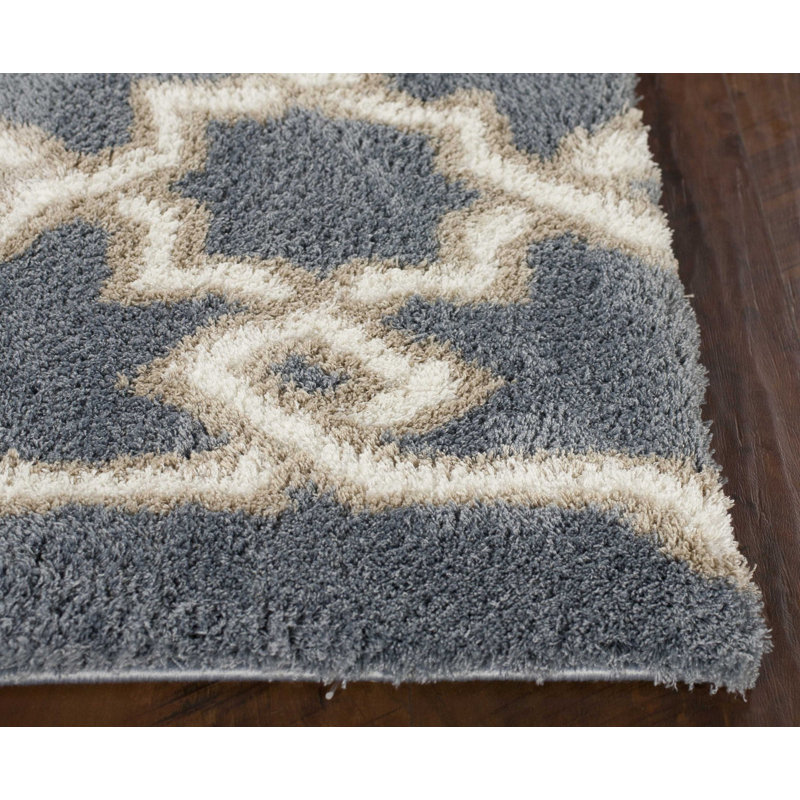 Tapis bleu ardoise / ivoire tissé à la machine Cyndi, Rectangle 5 pi 3 po x 7 pi 7 po