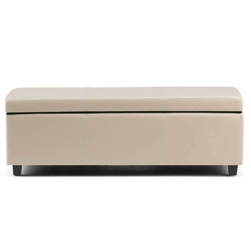 Banc rembourré avec rangement en mousse à haute densité de 48 po Avalon, Similicuir satiné crème