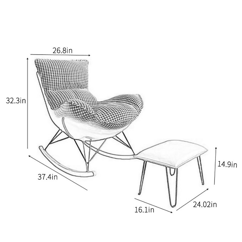Chaise berçante légère et luxueuse, Noir / blanc / orange