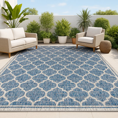 Hague Moroccan Trellis Textured Weave Navy/Grey Indoor/Outdoor Rug