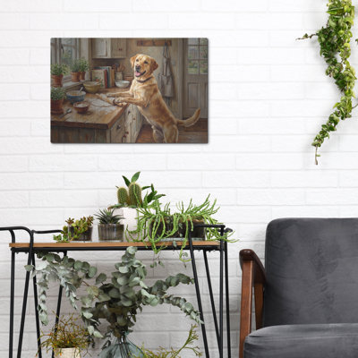 «Labrador Retriever In The Kitchen» par Rich Monet, art mural en métal, 16 po x 12 po