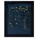 1920s Blue Modernist Antique Chinese Peking Rug 9'0''x11'6'' Knotted Wool Carpet