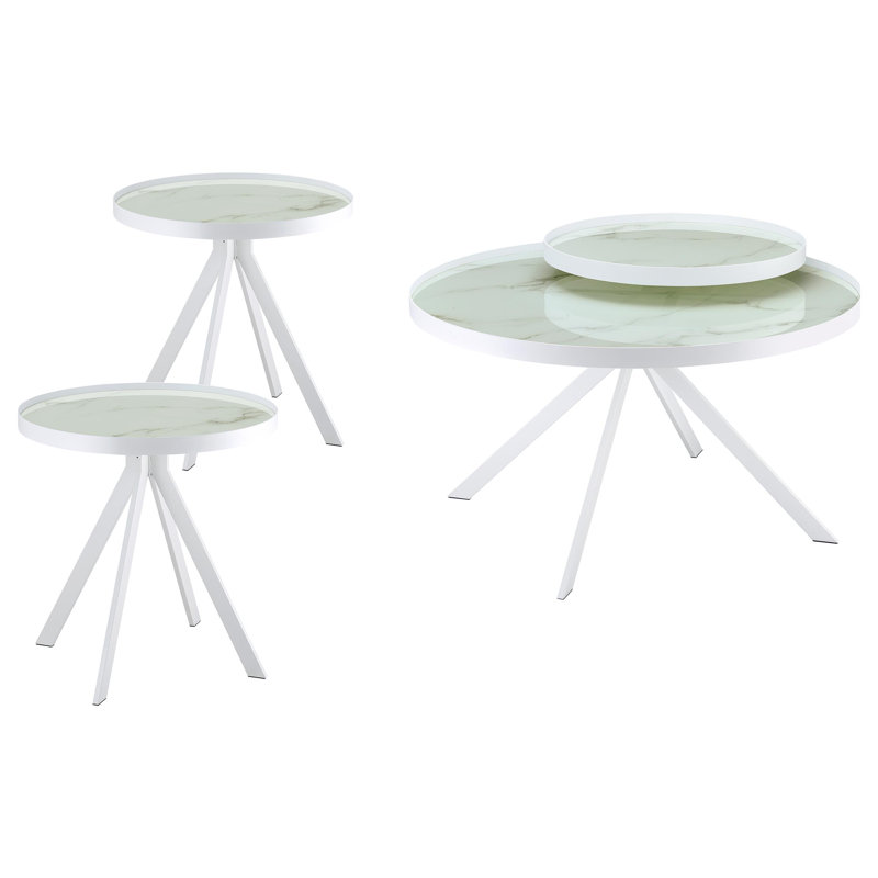 Ensemble de tables basses 3 pièces Ferguson, 3 pièces: tables basses, 2 tables de bout, Blanc