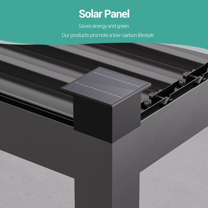 Pergola d'extérieur en aluminium avec toit à persiennes réglable et lumières solaires à DEL, Gris foncé, 10 pi x 10 pi