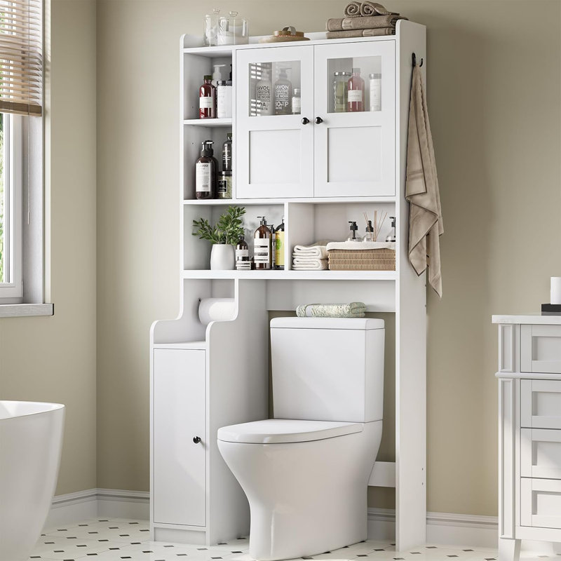 Over The Toilet Storage Cabinet, Farmhouse Rattan Bathroom Cabinet, Over Toilet Bathroom Organizer With Rattan Barn Doors & Toilet Paper Holder Stand, For Bathroom, Restroom, Laundry