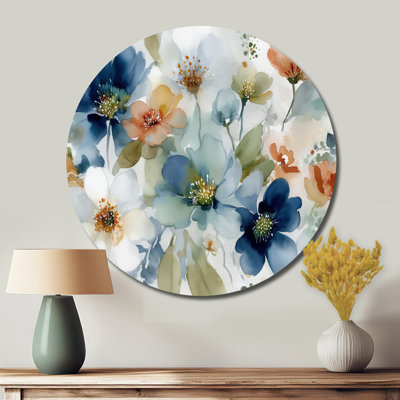 Blue And Orange Wildflower Fields In France - Wildflowers Round Metal Wall Art