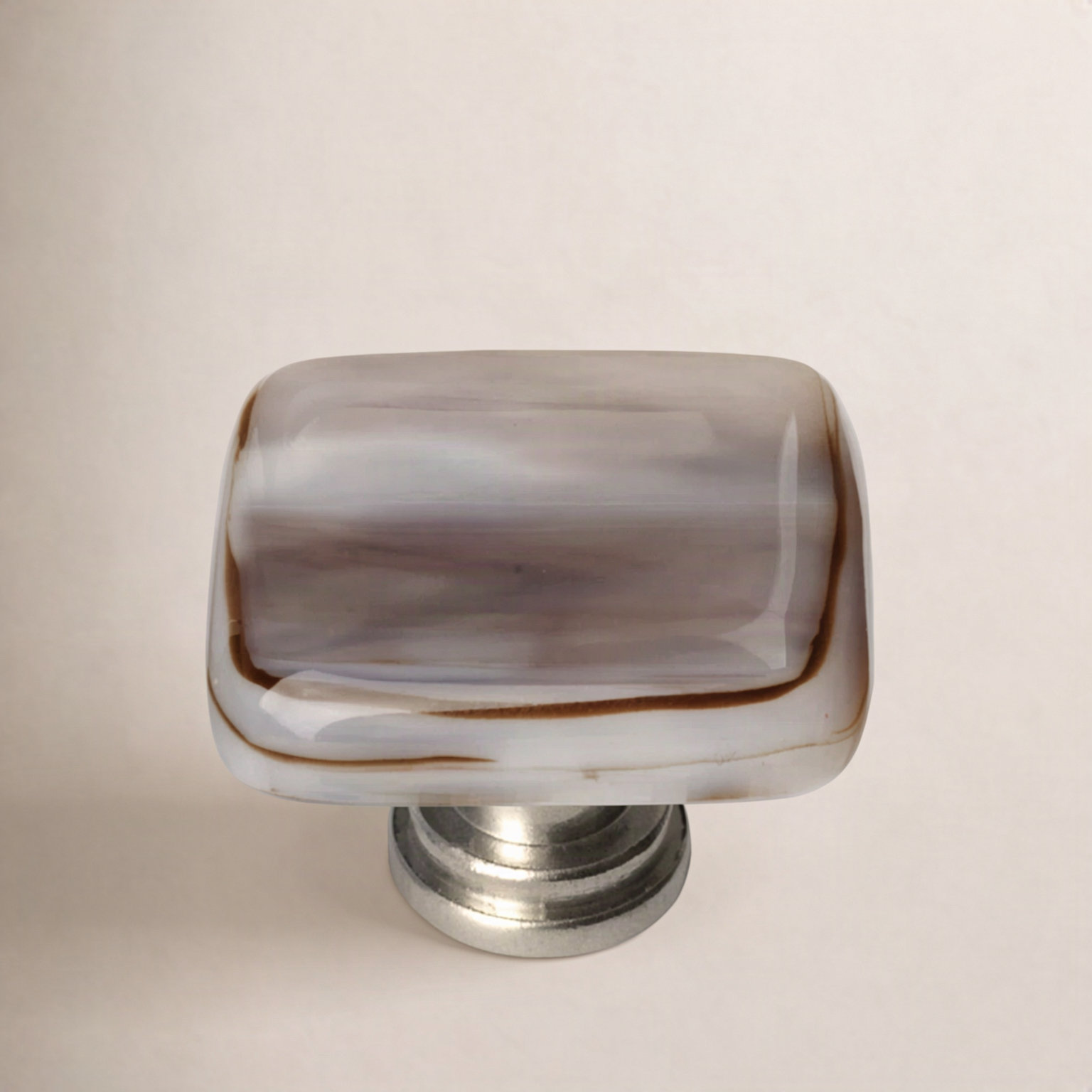 Cirrus Square Cabinet Knob, Satin Nickel, White/Brown