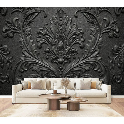 Peel and Stick Wallpaper Victorian Damask Dark Elegance Wall Murals 69"H x 96"W Removable PVC Wall Paper Self-Adhesive Wall Decor for Bedroom Living Room Home Office