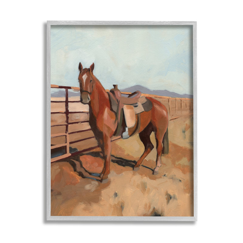 8_Ride Horse Southwestern Farm Field, Mountainside Fence, toile tendue par Jacob Green, H 20 po x l 16 po x P 1,5 po
