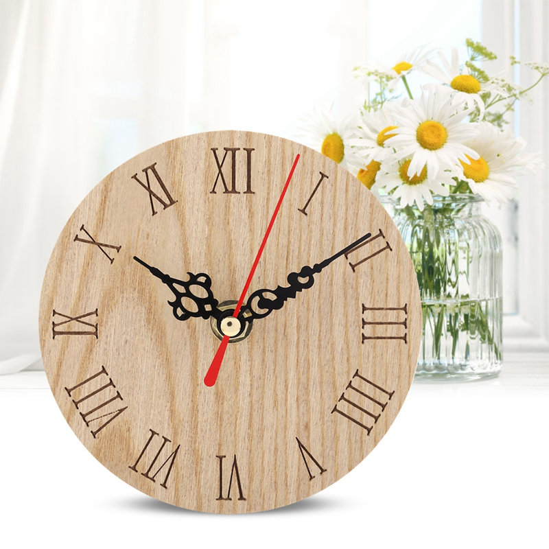 Horloge murale décorative classique en bois avec affichage analogique pour jardin, couloir ou extérieur (12 cm)
