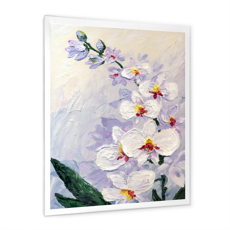 Fleur d'orchidée blanche moderne - peinture, Cadre photo blanc, H 40 po x l 30 po x P 1,5 po