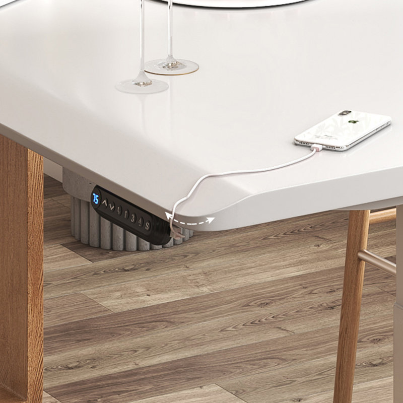 Blanc + bureau rectangulaire en bois massif + bois manufacturé + acier au carbone Burlywood