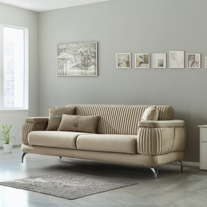 Resital Convertible Sofa with Storage, Beige Velvet