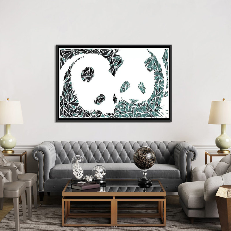 « panda couple », impression sur toile tendue, H 18 po x l 26 po x P 1,5 po, Toile avec cadre noir, Pas de tapis