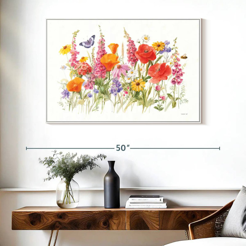 Fleurs sauvages en fleurs, Cadre flottant blanc, 43 po x 29 po