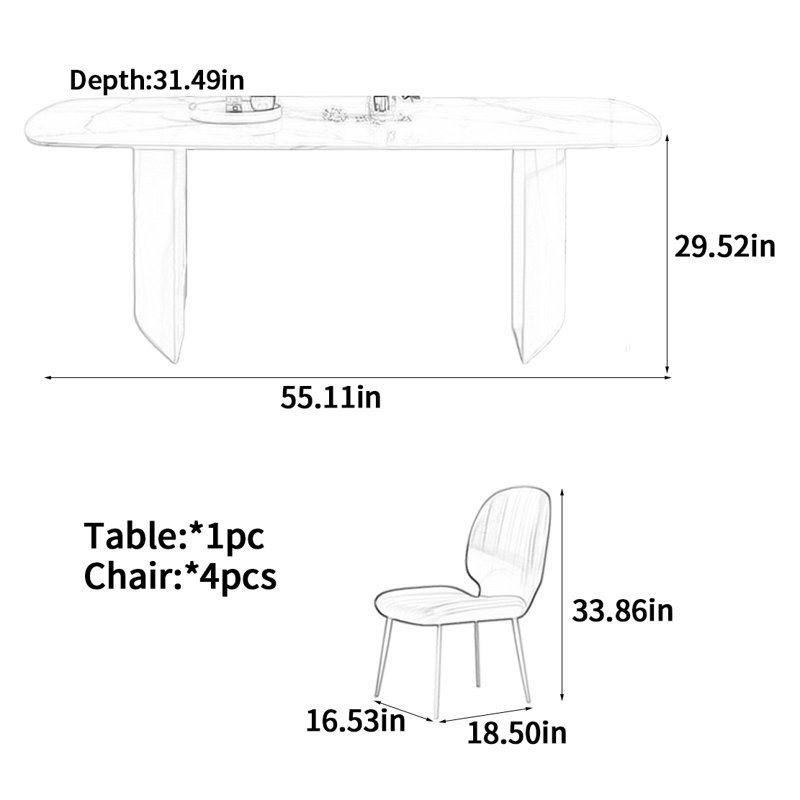 Glossy Snowflake White Dining Table, 29.52"H x 55.11"L x 31.49"W