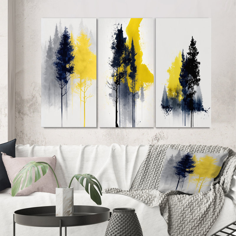 «Yellow Majestic Forest», 3 pièces sur toile, Toile tendue, H 28 po x l 36 po
