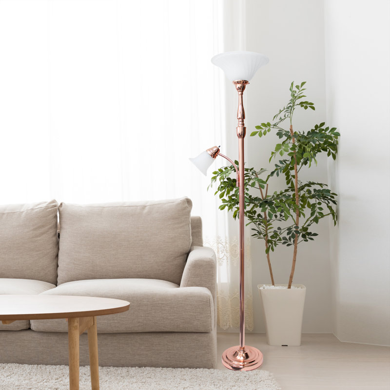 Hoehn 71.75'' Torchiere Floor Lamp, Rose Gold, White