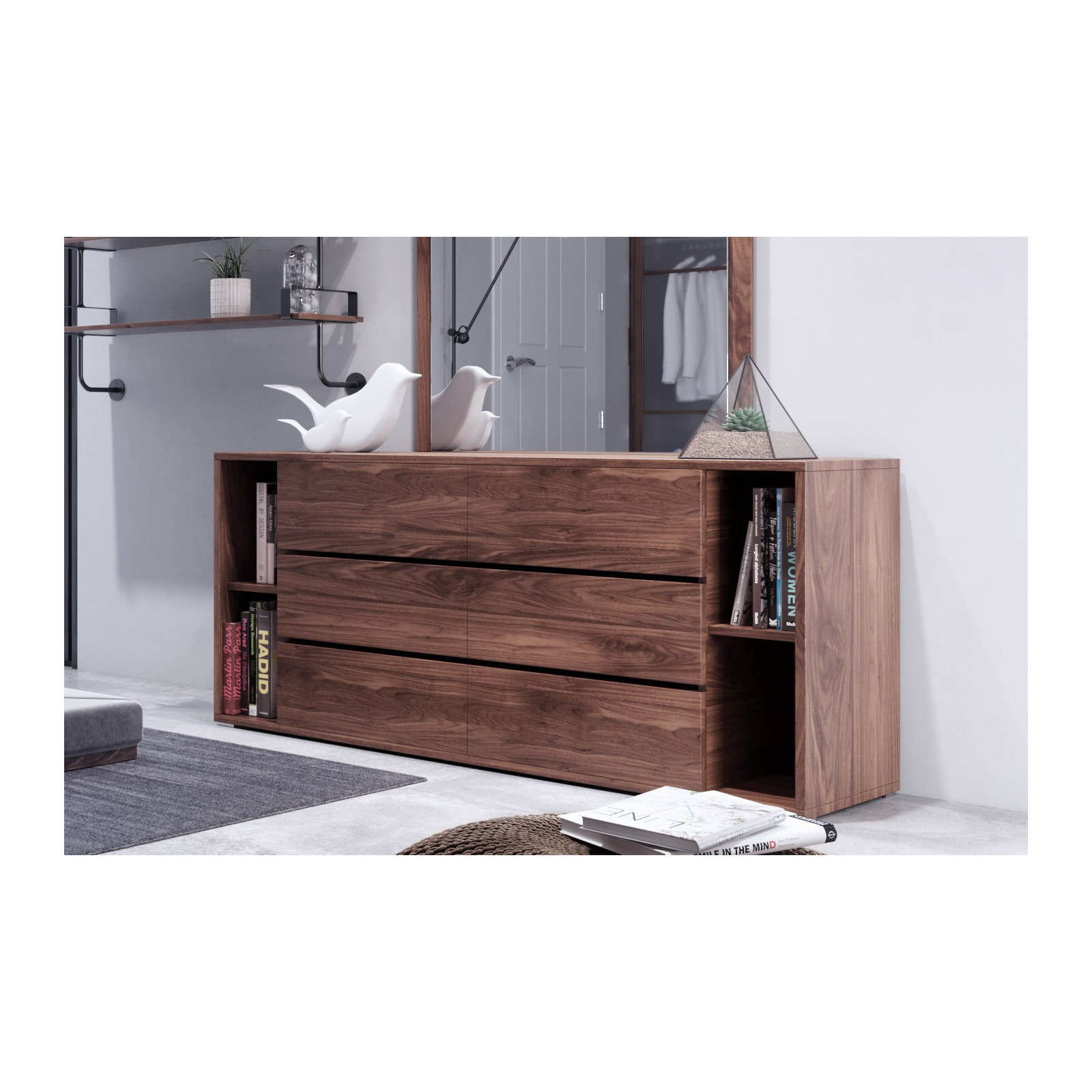 Amalie 6 Drawer 63'' W Double Dresser, Walnut