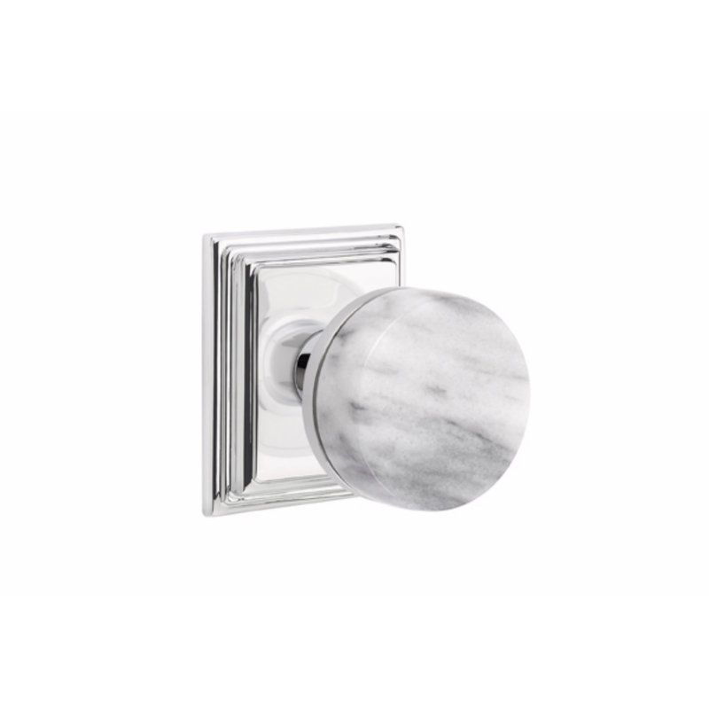 Ensemble de boutons de passage Emtek Select, rosette Wilshire, tige conique, poignée en marbre blanc, Chrome poli