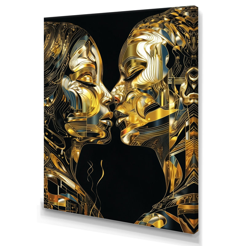 Acrylique Couple qui s'embrasse III - Impression sur toile de marbre abstrait, H 20 po x l 12 po x P 1 po, Toile tendue