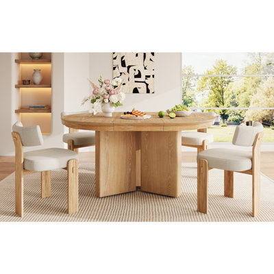 Table de salle à manger extensible Trexm, table de cuisine de ferme moderne avec base piédestal et patins réglables pour la salle à manger, cuisine (naturel)