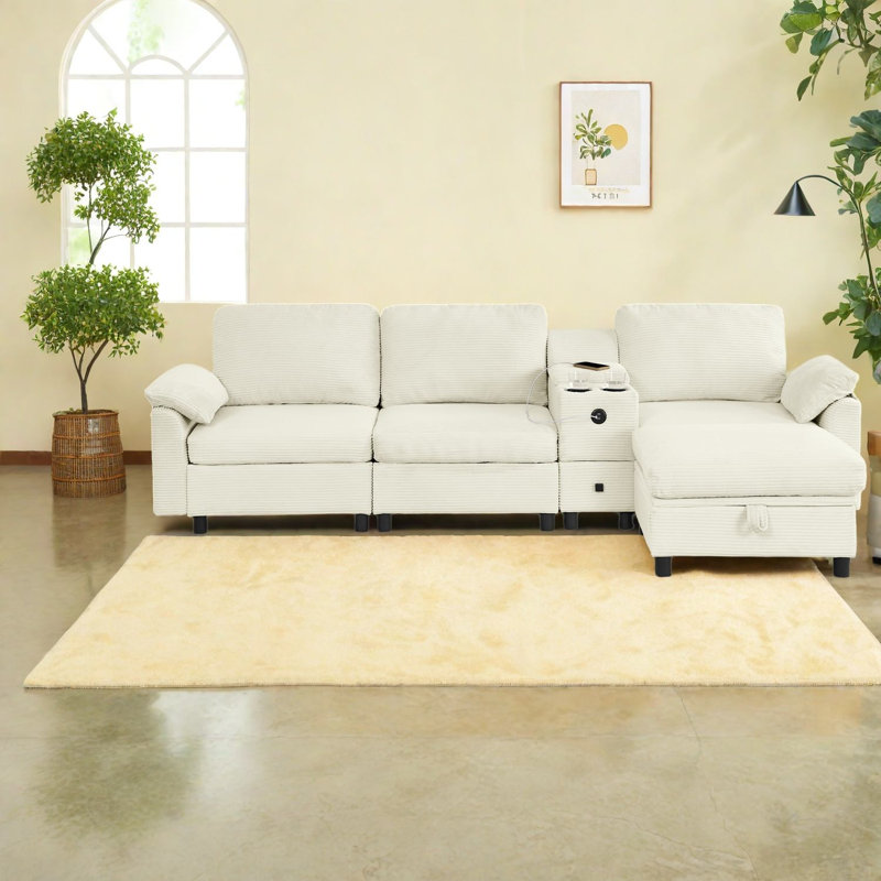 Canapé modulaire avec rangement, 108,5 pouces, Beige