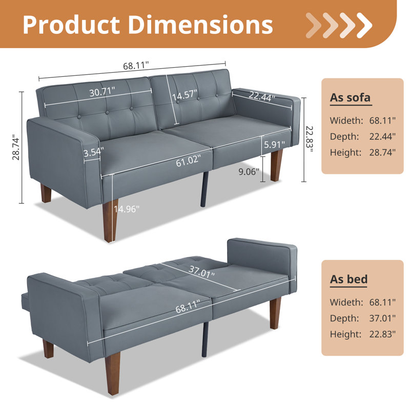 Futon rembourré Taeler, Gris