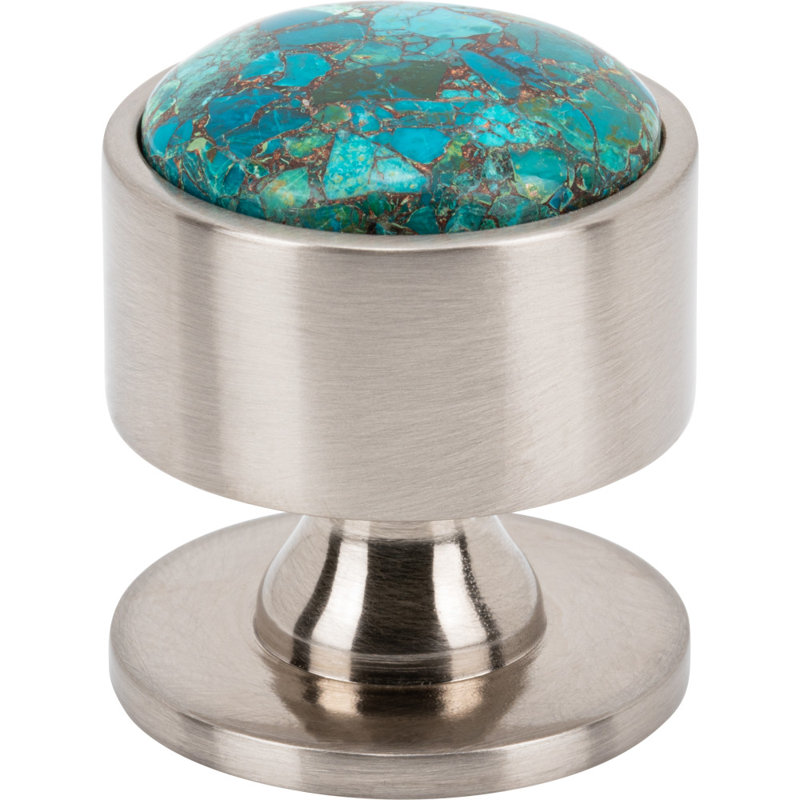 Firesky Diameter Knob, Mohave Turquoise, Brushed Satin Nickel, 1 3/8"