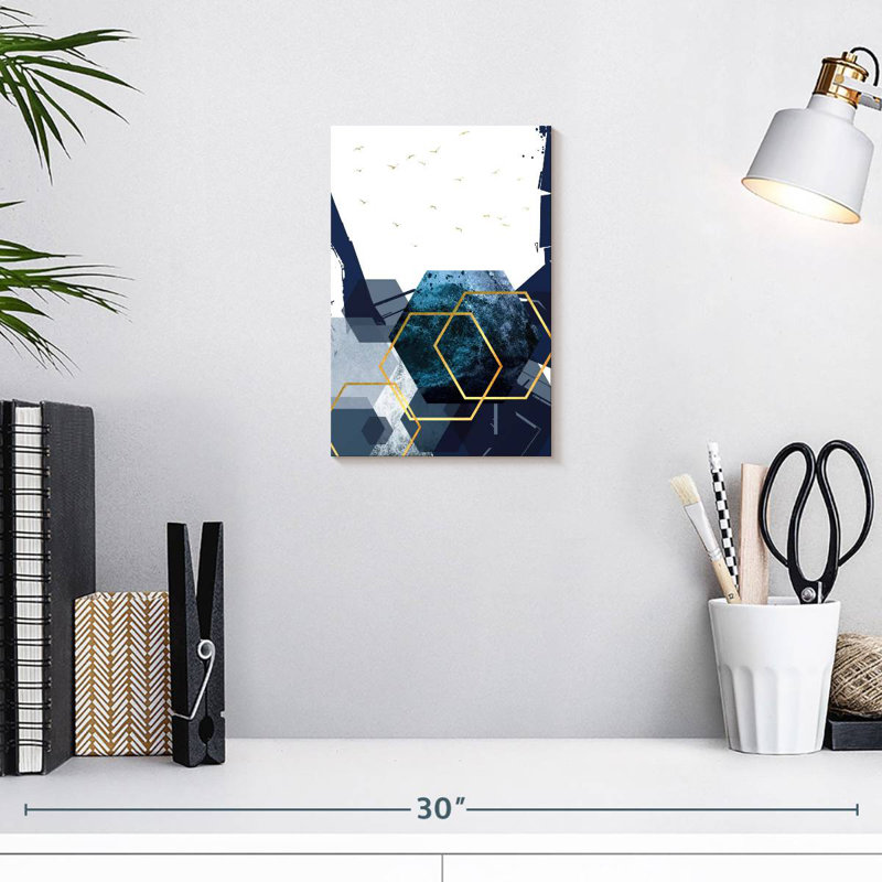 Hexagone paysage doré II, H 12 po x l 8 po