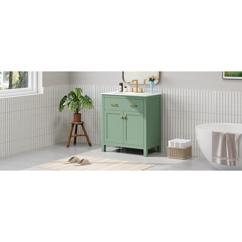 Meuble-lavabo moderne simple avec lavabo en céramique, Vert