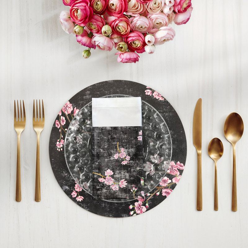 Blossom Fantasia Cotton Sateen Dinner Napkins, Black Pink