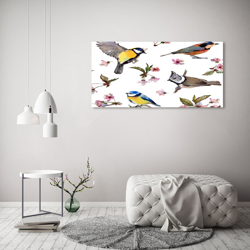 Birds Cherry Blossoms - Wrapped Canvas Print