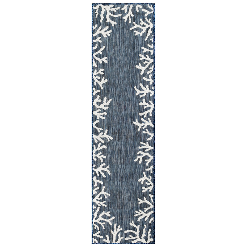 Tapis bleu marine intérieur / extérieur Mance, Tapis de couloir : 1 pi 11 po x 7 pi 6 po