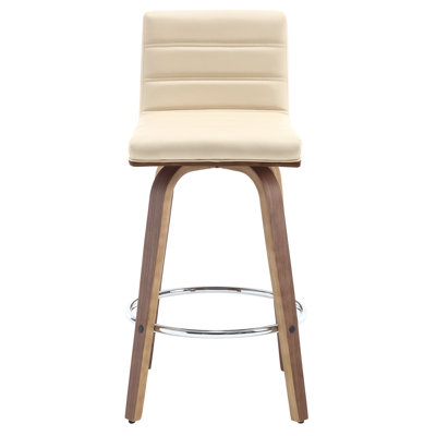 Bomia Swivel Upholstered Stool With Solid Wood Frame and L-Shaped PU Leather Back