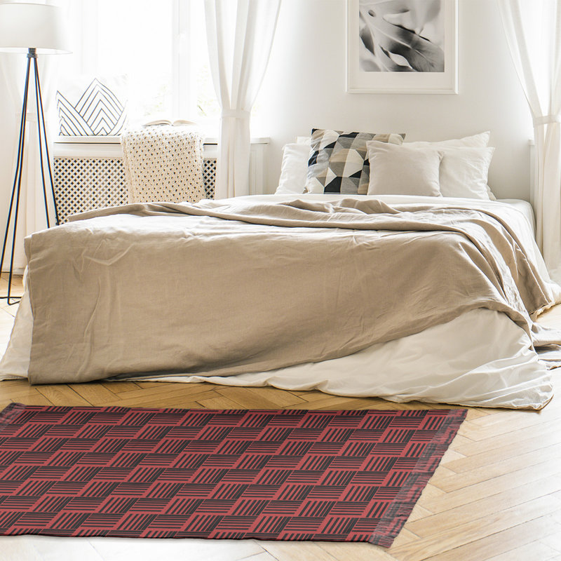 Tapis rouge/noir à rayures basketweave, Non