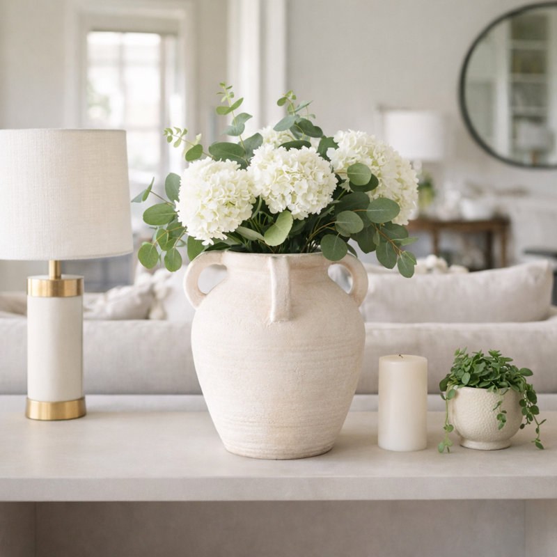Handmade Ceramic / Porcelain Table Vase, 12" H x 10" W x 10" D, White