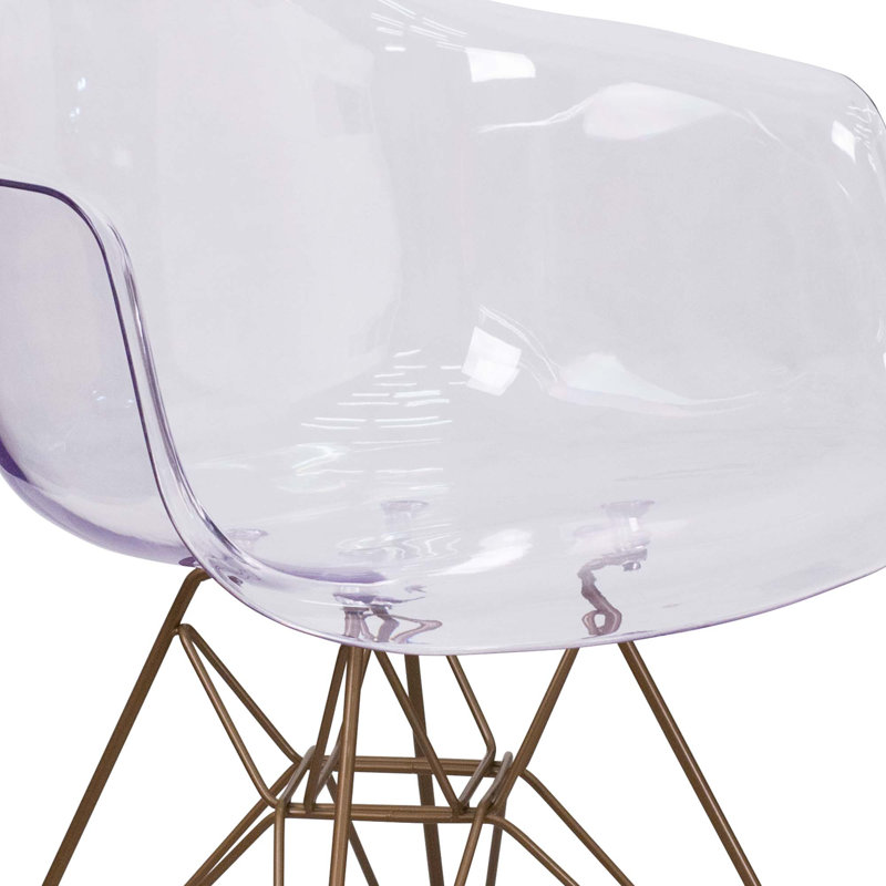 Transparent Side Chair with Curved Arms and Gold Metal Base